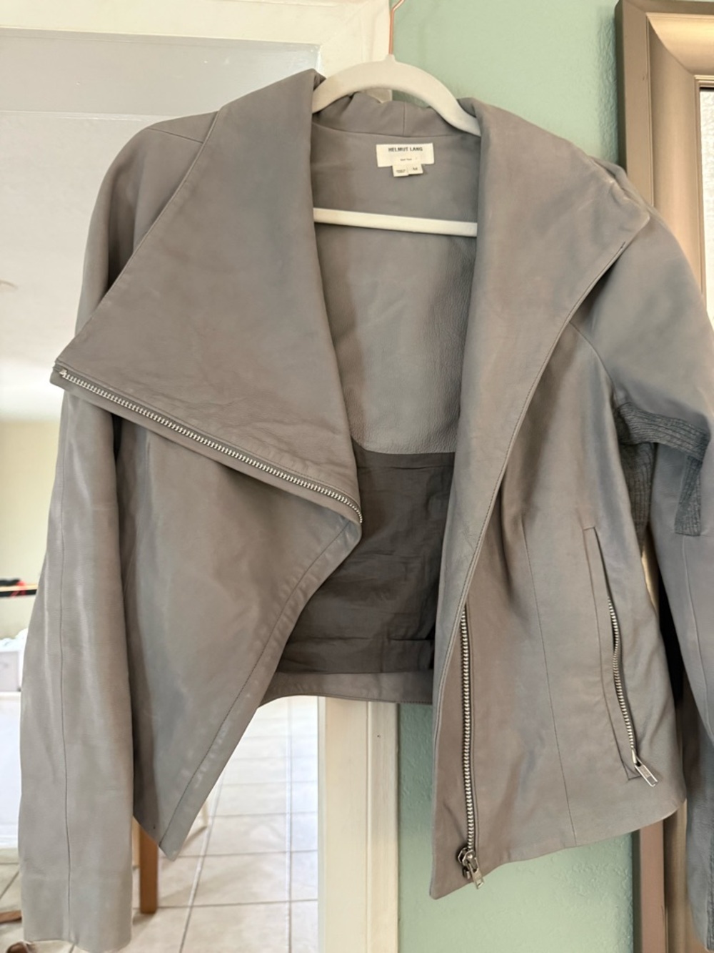 Helmut Lang Soft Gray Asymmetric Leather Jacket